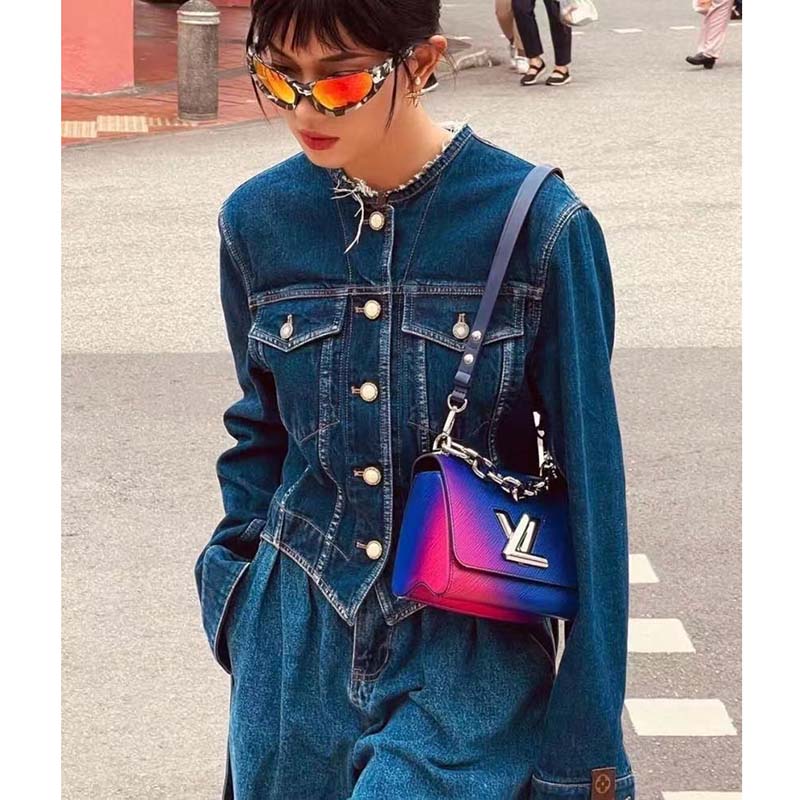 Louis Vuitton LV Women Twist PM Handbag Blue Epi Grained Cowhide Leather