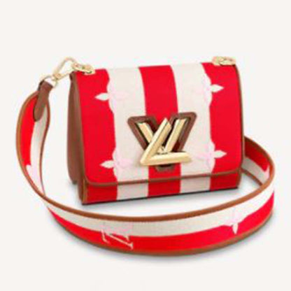 Louis Vuitton LV Women Twist PM Handbag Red Embroidered Canvas Calf Leather