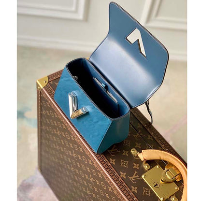 Louis Vuitton LV Women Twist PM Handbag Toledo Blue Epi Grained Cowhide