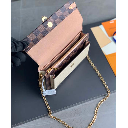 Louis Vuitton LV Women Vavin Chain Wallet Beige Damier Ebene Coated Canvas