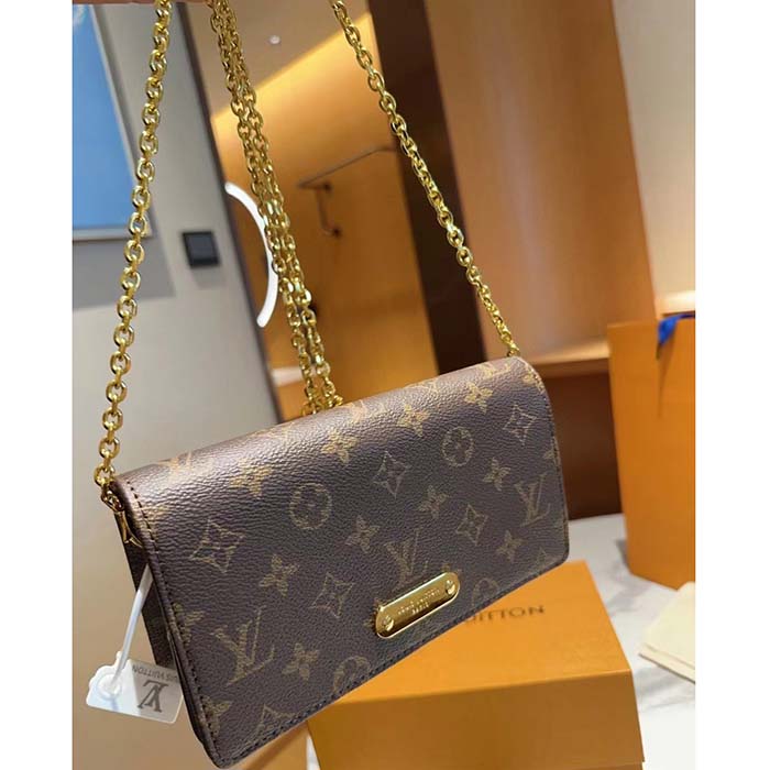 Louis Vuitton LV Women Wallet On Chain Lily Monogram Coated Canvas Flap Closure
