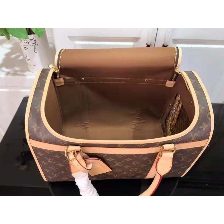 Louis Vuitton Unisex Dog Bag Carrier Brown Monogram Coated Canvas Cowhide Leather