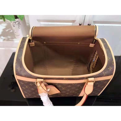 Louis Vuitton Unisex Dog Bag Carrier Brown Monogram Coated Canvas Cowhide Leather