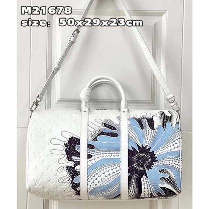 Louis Vuitton Unisex LV x YK Bandoulière Keepall 50 White Taurillon Monogram Cowhide Psychedelic Flower