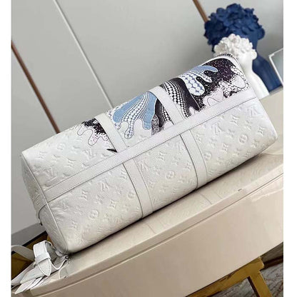 Louis Vuitton Unisex LV x YK Bandoulière Keepall 50 White Taurillon Monogram Cowhide Psychedelic Flower
