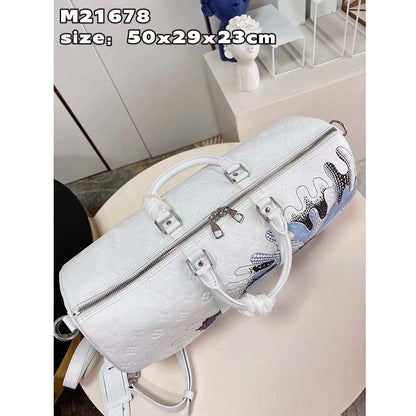 Louis Vuitton Unisex LV x YK Bandoulière Keepall 50 White Taurillon Monogram Cowhide Psychedelic Flower