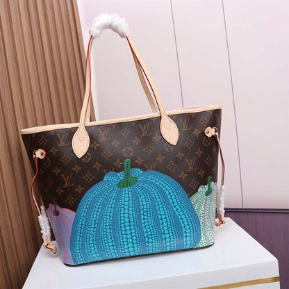 Louis Vuitton Unisex LV x YK Neverfull MM Monogram Coated Canvas Pumpkin Print