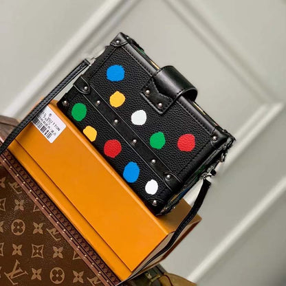 Louis Vuitton Unisex LV x YK Petite Malle Black Taurillon Bull Calf Leather 3D Painted Dots