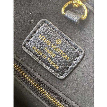 Louis Vuitton Women LV Neverfull MM Carryall Tote Bag Black Printed Embossed Grained Cowhide