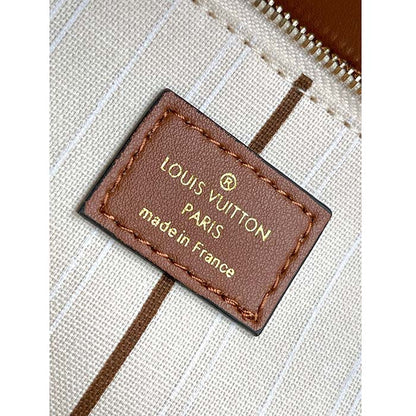 Louis Vuitton Women LV On My Side MM Tan Canvas Smooth Cowhide Leather