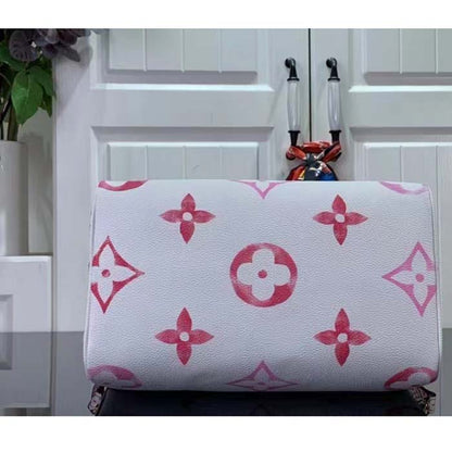 Louis Vuitton Women LV Speedy Bandoulière 25 Pink Monogram Coated Canvas Double Zip Padlock