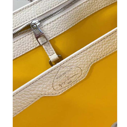 Louis Vuitton Women LV x YK Capucines BB White Taurillon Bull Calf Leather 3D Painted Dots