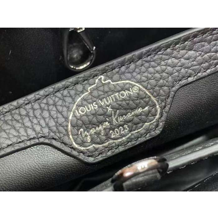 Louis Vuitton Women LV x YK Capucines MM Black Taurillon Bull Calf Leather 3D Painted Dots Print
