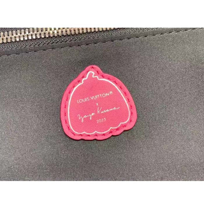 Louis Vuitton Women LV x YK Neverfull MM Black Fuchsia Embossed Grained Monogram Empreinte Cowhide