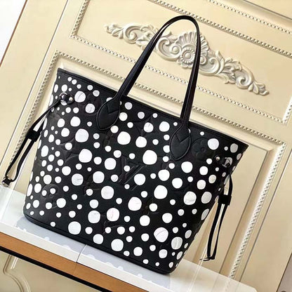 Louis Vuitton Women LVxYK Neverfull MM Tote Black White Embossed Grained Monogram Empreinte Cowhide