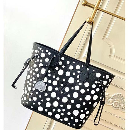 Louis Vuitton Women LVxYK Neverfull MM Tote Black White Embossed Grained Monogram Empreinte Cowhide