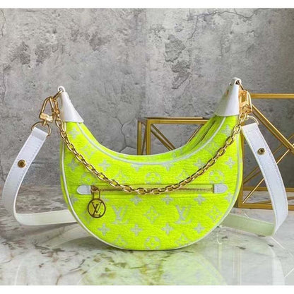 Louis Vuitton Women Loop Half-Moon Baguette Bag Yellow Monogram Jacquard Velvet