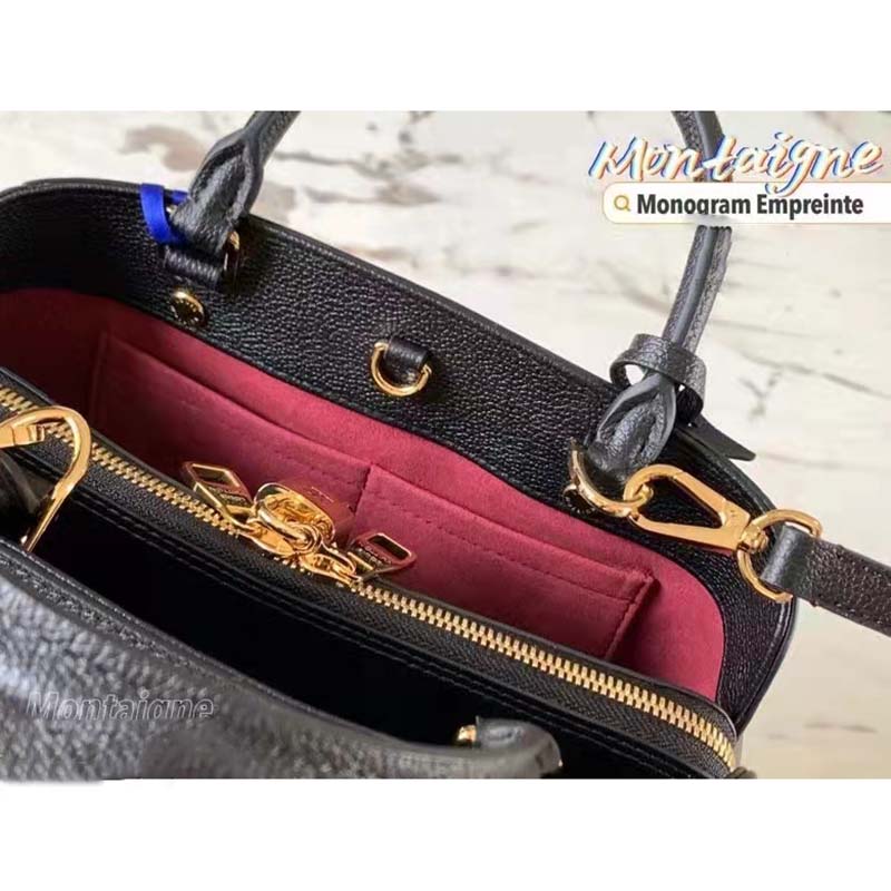 Louis Vuitton Women Montaigne BB Handbag Black Beige Embossed Grained Cowhide Leather