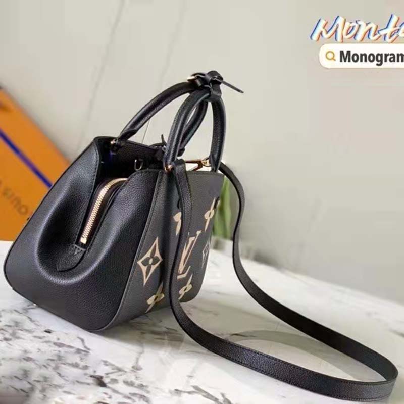 Louis Vuitton Women Montaigne BB Handbag Black Beige Embossed Grained Cowhide Leather