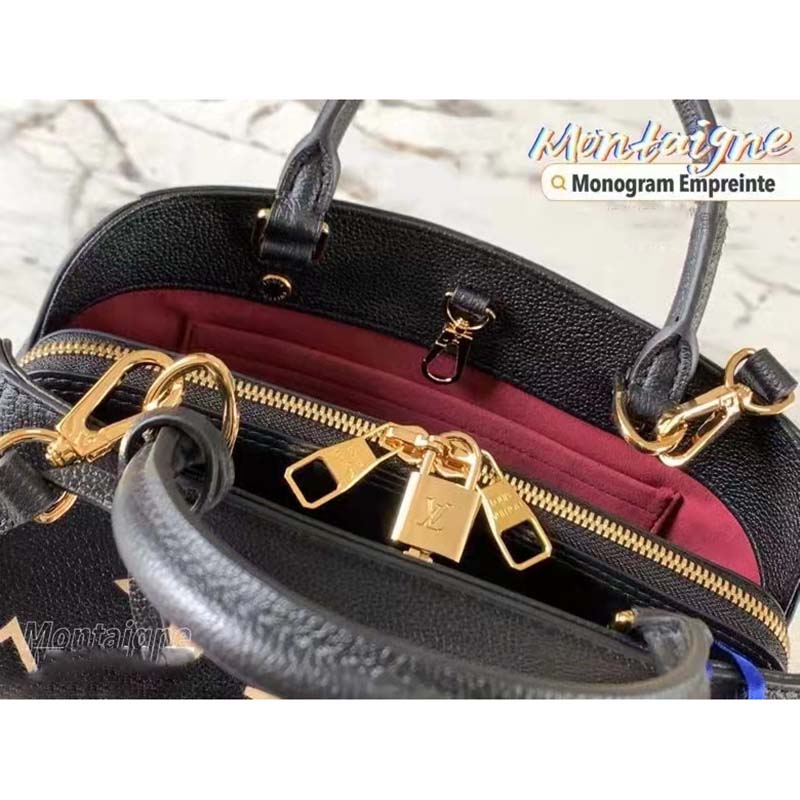 Louis Vuitton Women Montaigne BB Handbag Black Beige Embossed Grained Cowhide Leather