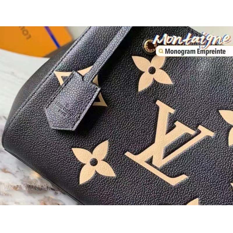 Louis Vuitton Women Montaigne BB Handbag Black Beige Embossed Grained Cowhide Leather