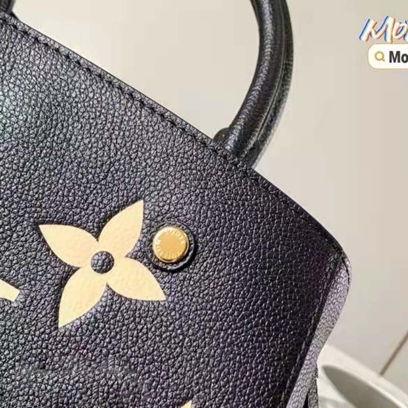 Louis Vuitton Women Montaigne BB Handbag Black Beige Embossed Grained Cowhide Leather