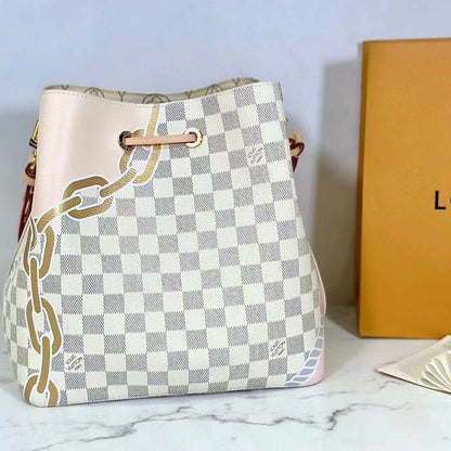 Louis Vuitton Women NeoNoé MM Bucket Bag Damier Azur Coated Canvas