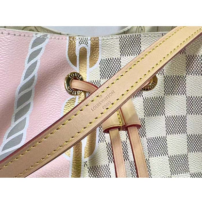 Louis Vuitton Women NeoNoé MM Bucket Bag Damier Azur Coated Canvas