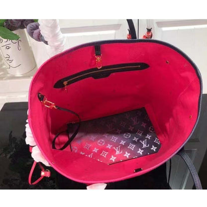 Louis Vuitton Women Neverfull MM Tote Midnight Fuchsia Monogram Coated Canvas