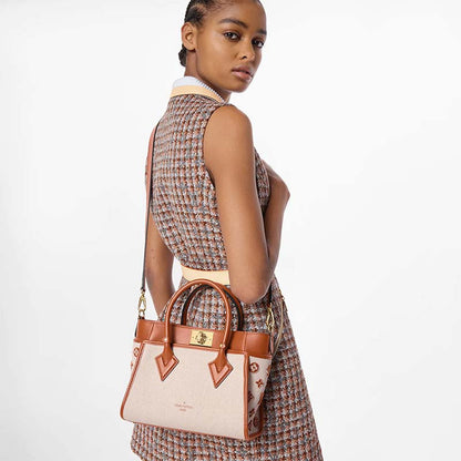 Louis Vuitton Women On My Side PM Tote Bag Brown Canvas Smooth Cowhide