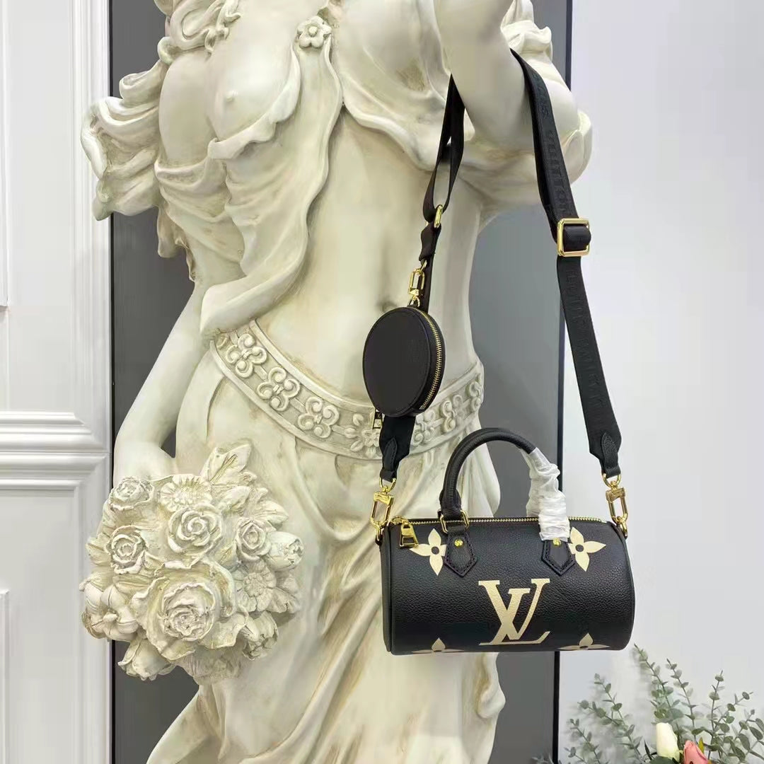 Louis Vuitton Women Papillon BB Black Beige Embossed Supple Grained Cowhide Leather