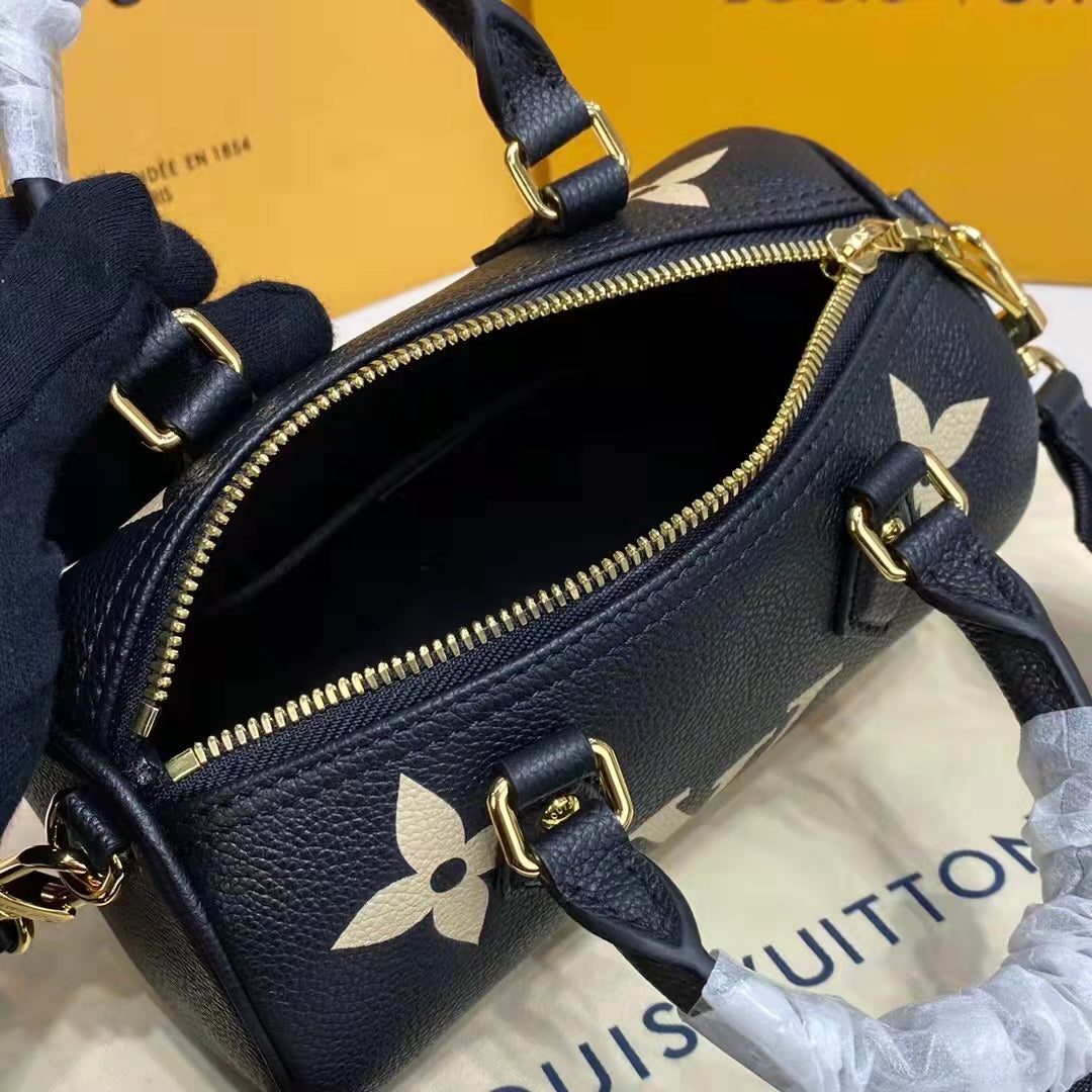 Louis Vuitton Women Papillon BB Black Beige Embossed Supple Grained Cowhide Leather