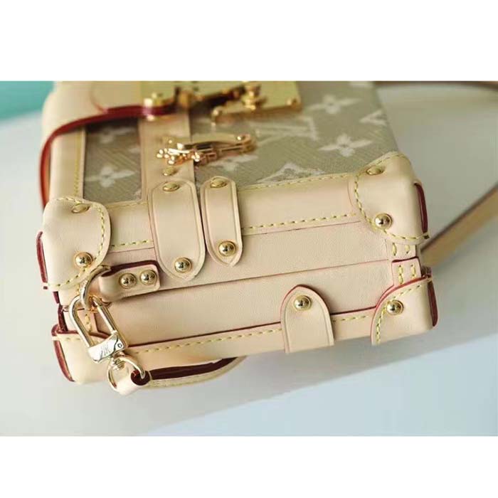 Louis Vuitton Women Petite Malle Beige Monogram Coated Canvas Cowhide Leather Sheepskin