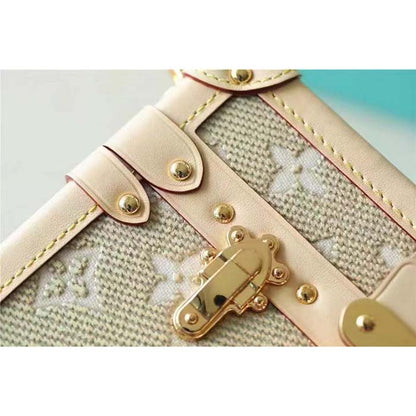 Louis Vuitton Women Petite Malle Beige Monogram Coated Canvas Cowhide Leather Sheepskin