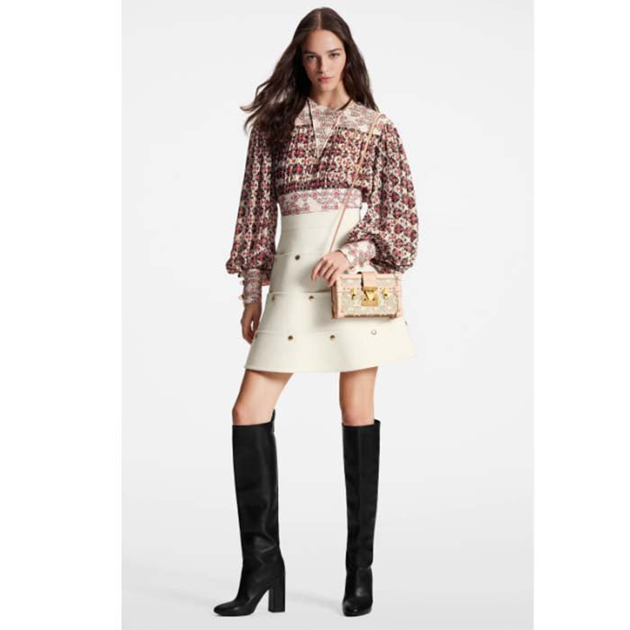 Louis Vuitton Women Petite Malle Beige Monogram Coated Canvas Cowhide Leather Sheepskin