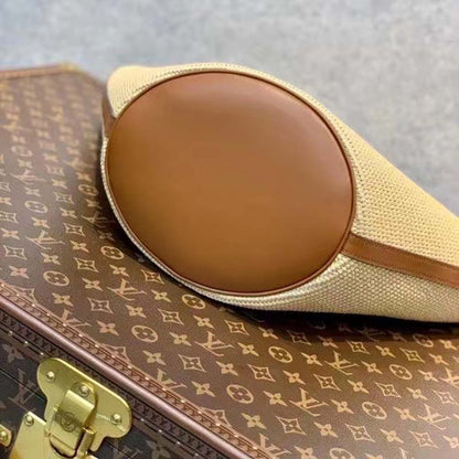 Louis Vuitton Women Saint Jacques Caramel Brown Synthetic Knitted Raffia Cowhide Leather