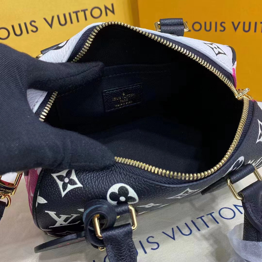Louis Vuitton Women Speedy Bandouliere 20 Bag Black Printed Embossed Grained Cowhide