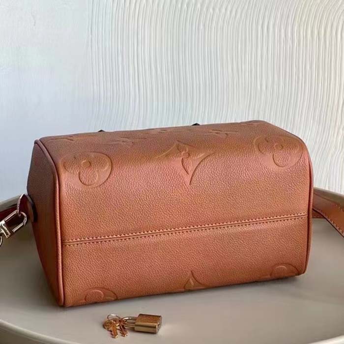 Louis Vuitton Women Speedy Bandoulière 25 Handbag Cognac Brown Embossed Grained Cowhide Leather