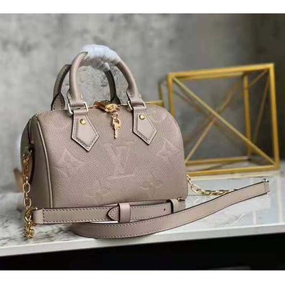 Louis Vuitton Women Speedy Bandoulière 25 Handbag Tourterelle Embossed Grained Cowhide Leather