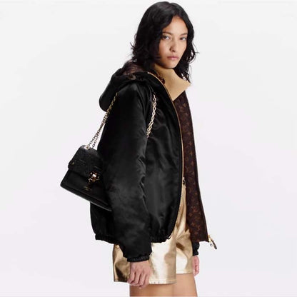 Louis Vuitton Women Vavin PM Handbag Black Embossed Supple Grained Cowhide Leather