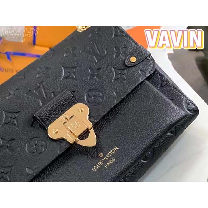 Louis Vuitton Women Vavin PM Handbag Black Embossed Supple Grained Cowhide Leather