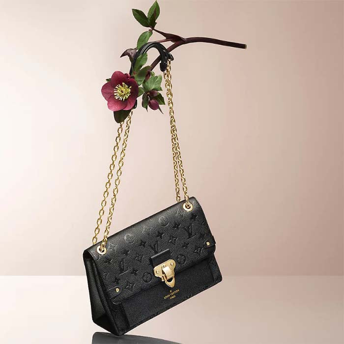 Louis Vuitton Women Vavin PM Handbag Black Embossed Supple Grained Cowhide Leather