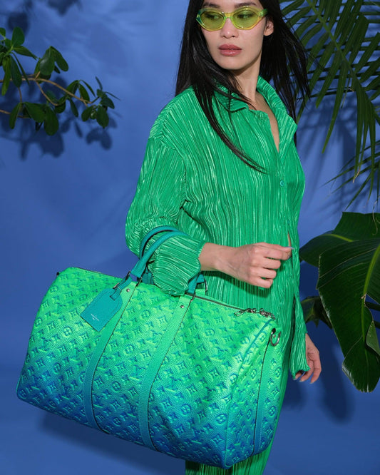 Louis Vuitton x Virgil Abloh Keepall 50B Blue and Green Monogram Taurillon Illusion Silver Hardware