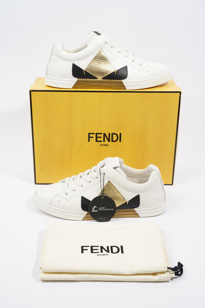 Fendi Monster Eyes Sneaker White / Gold / Black Leather EU 42 UK 8