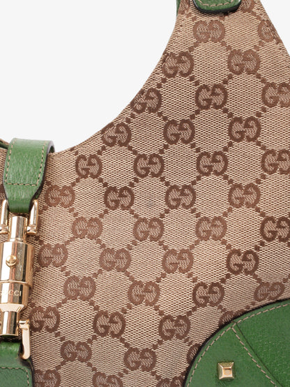 Gucci Jackie Beige And Ebony GG Supreme / Green Canvas