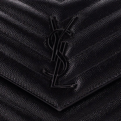 SAINT LAURENT MONOGRAM CHAIN WALLET IN GRAIN DE POUDRE EMBOSSED LEATHER BLACK