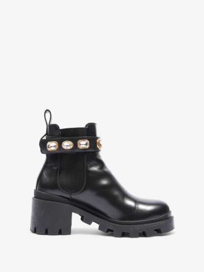 Gucci GG Jewelled Boots 50 Black / Gold Leather EU 37 UK 4