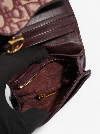 Christian Dior Saddle Card Holder Burgundy Canvas