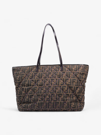 Fendi Quilted Roll Tote Brown FF / Purple Stitching / Black Cotton