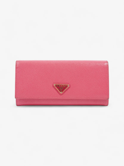 Prada Logo Continental Wallet Pink Saffiano Leather